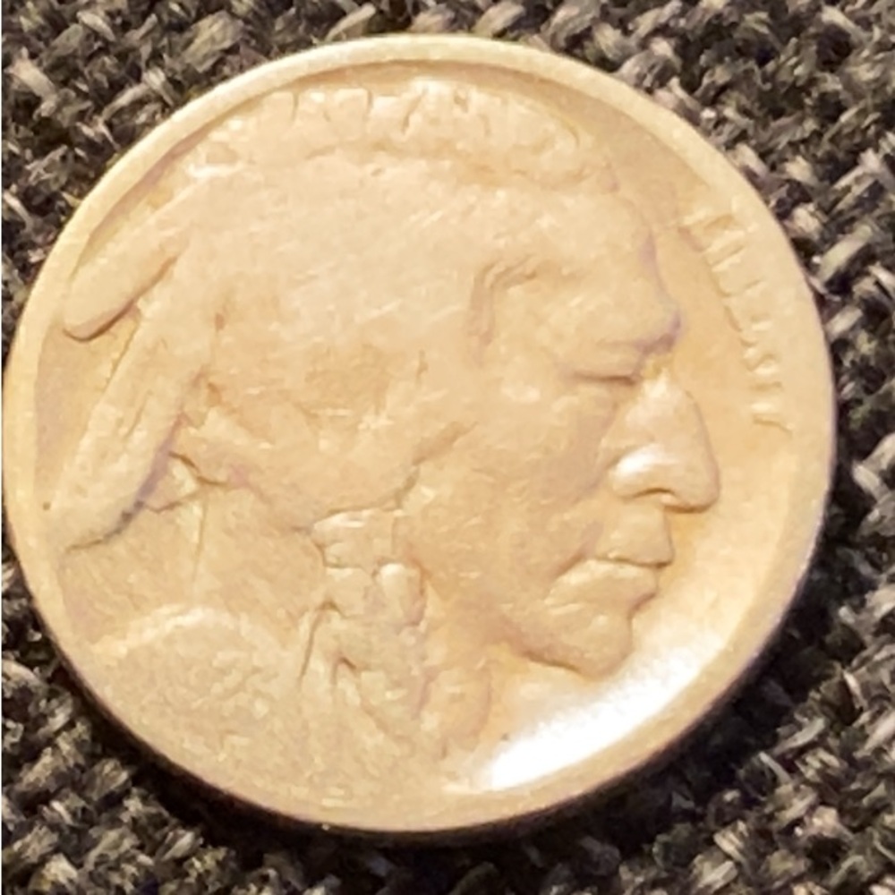 Rare Buffalo Nickel Coin with Error Liberty printed on rim.